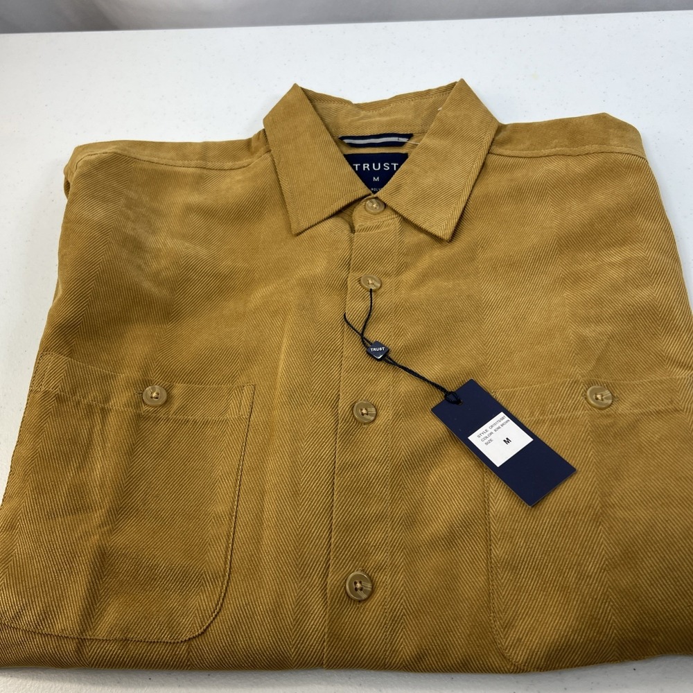 NWT Trust Mens Tan Long Sleeve Button Up Business Shirt Size‎ Medium